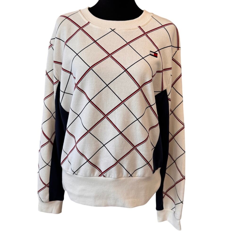 New TOMMY HILFIGER SPORT Women's Crewneck Long Sleeve Plaid Sweatshirt Size XXL